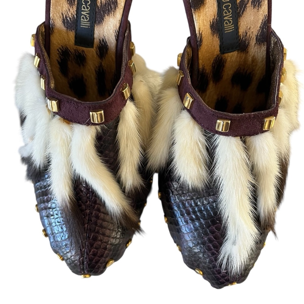 Roberto Cavalli Y2k Deadstock Python Feather Mule… - image 7
